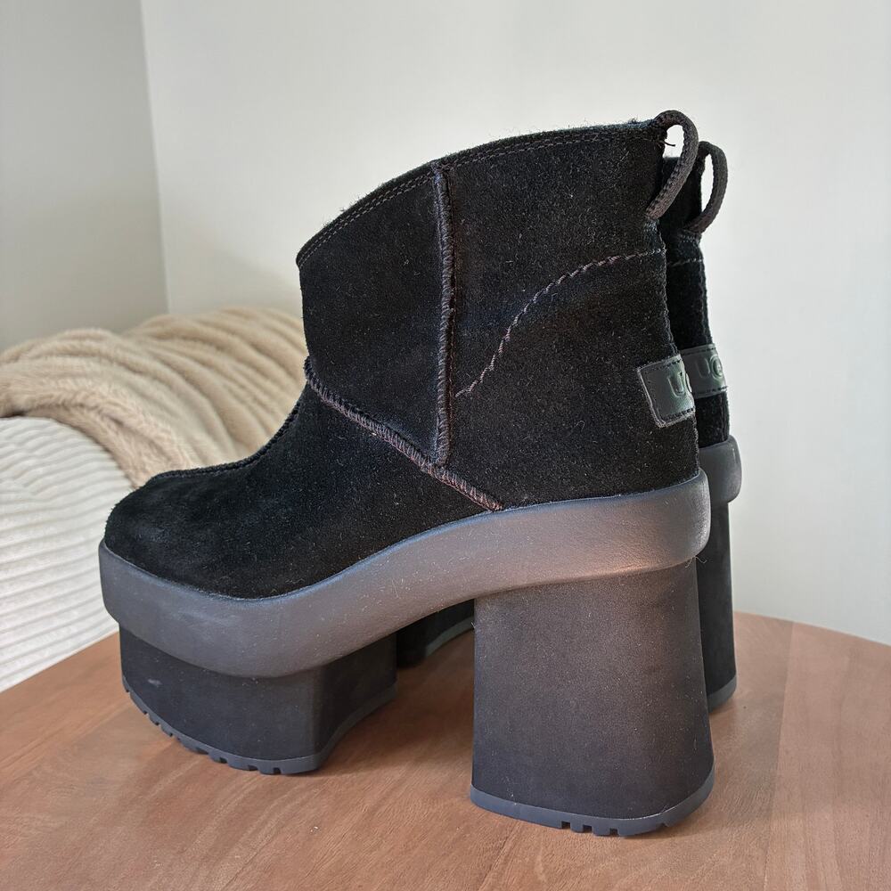 UGG Mini New Heights Platform Heeled Black Boots Size 7.5